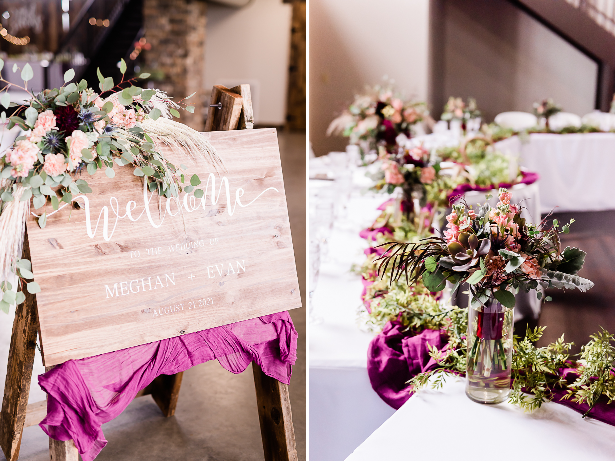 purple and green wedding decor collage