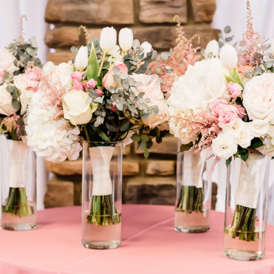 white and pink wedding bouquets