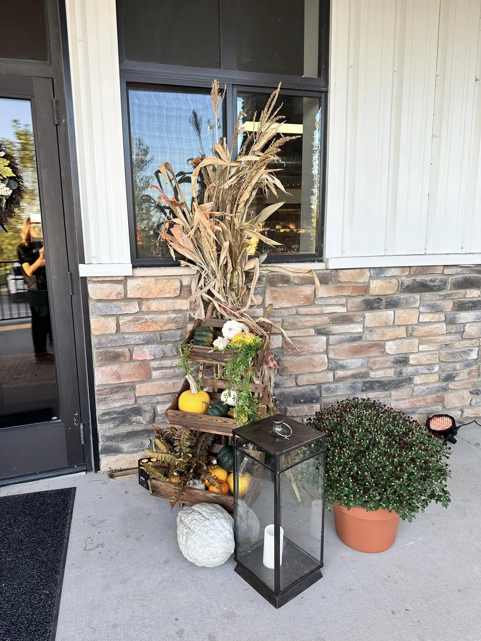 fall decor outside event venue